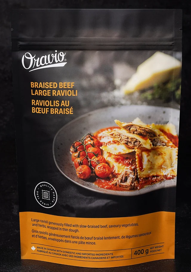 Oravio Braised Beef Large Ravioli package, 400 g