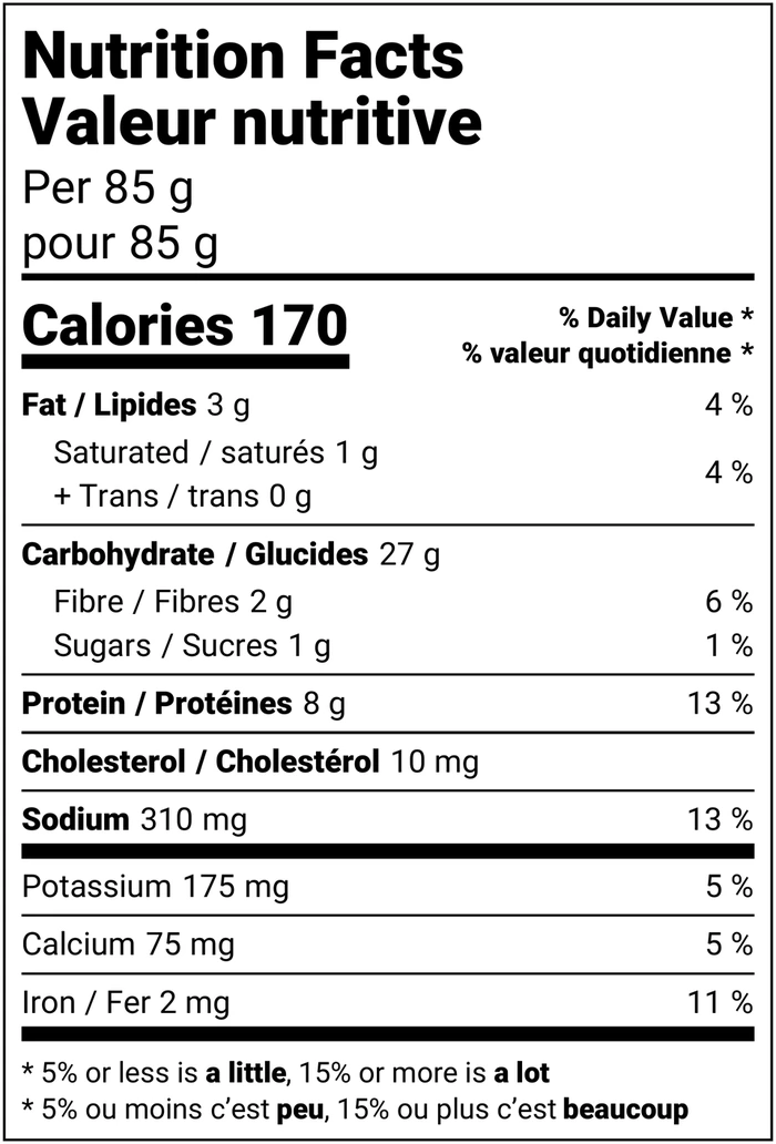 Nutrition facts table for Braised Beef Large Ravioli