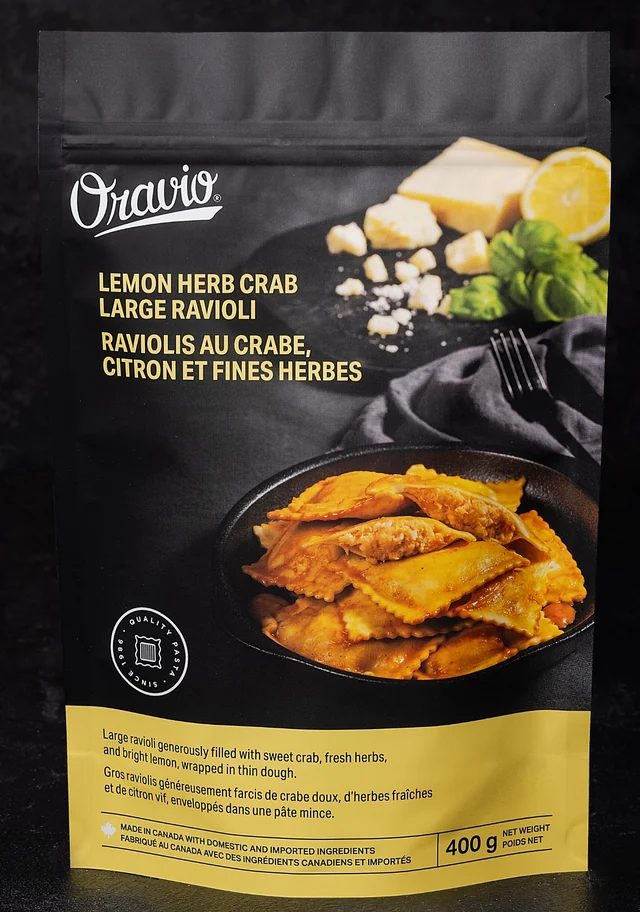 Oravio Lemon Herb Crab Large Ravioli package, 400 g