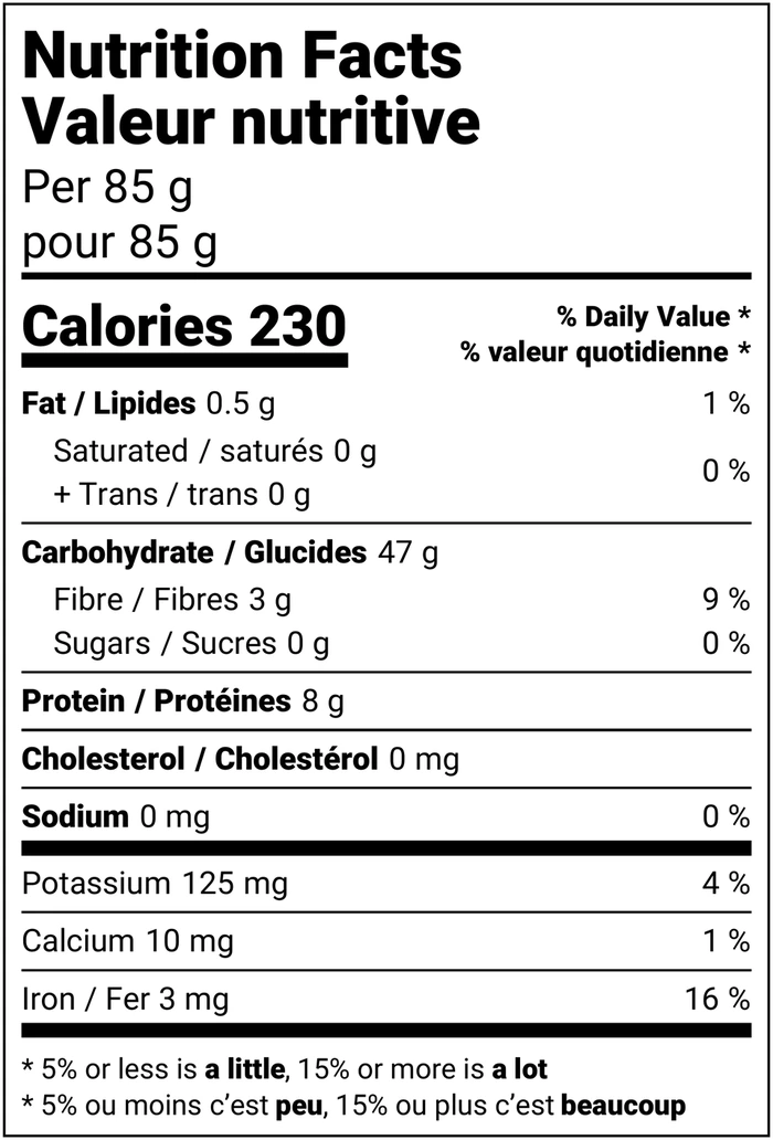 Nutrition facts table for Lumaconi