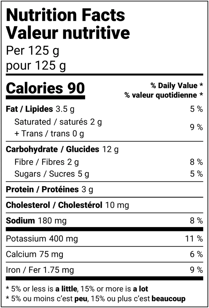 Nutrition facts table for Rosé Sauce